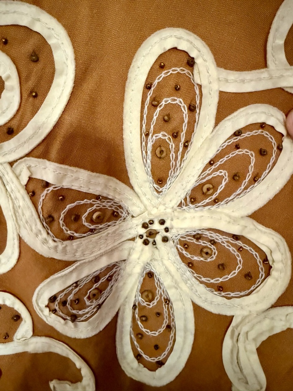 Vintage Appraisal Plus Size 14 Beaded Floral Midi Skirt Ramie Rayon Rust Boho - Picture 4 of 10
